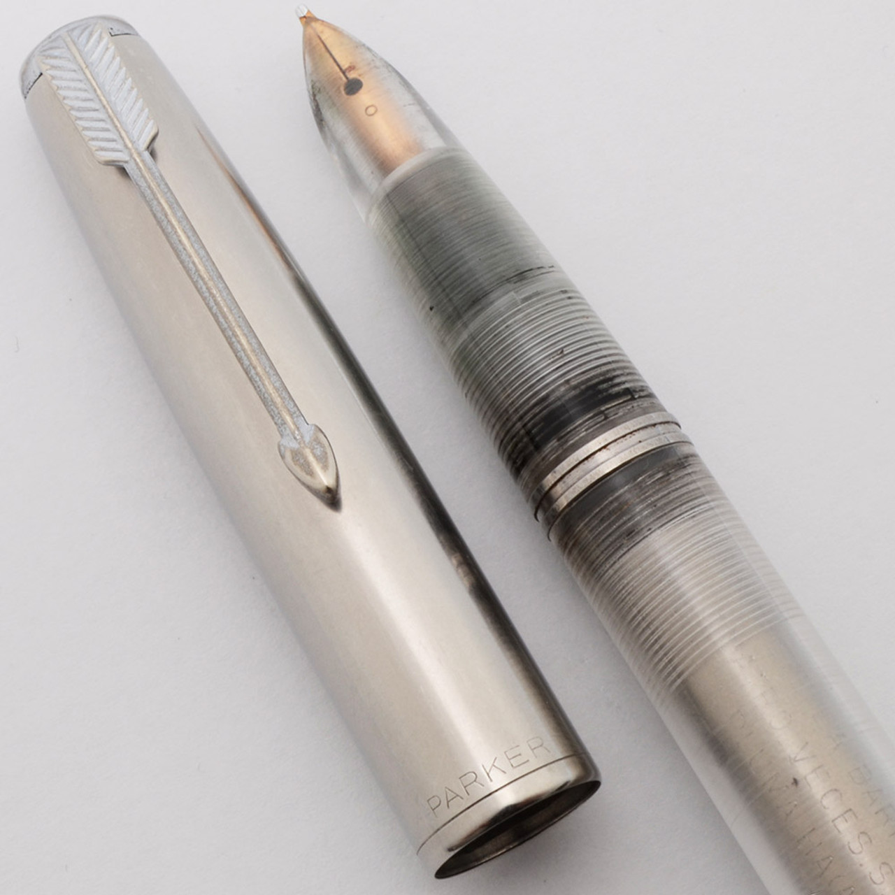 Parker 51 Ariel Kullock "Fantasy" Aerometric - Clear w Steel Cap, Broad 14k Nib (Excellent, Works Well)