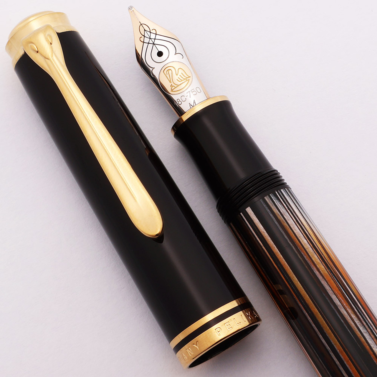 Pelikan M800 Souveran 2013 SE Fountain Pen - Brown Tortoiseshell w Dk Brown, GP Trim, Medium 18k Nib (Excellent, Works Well)