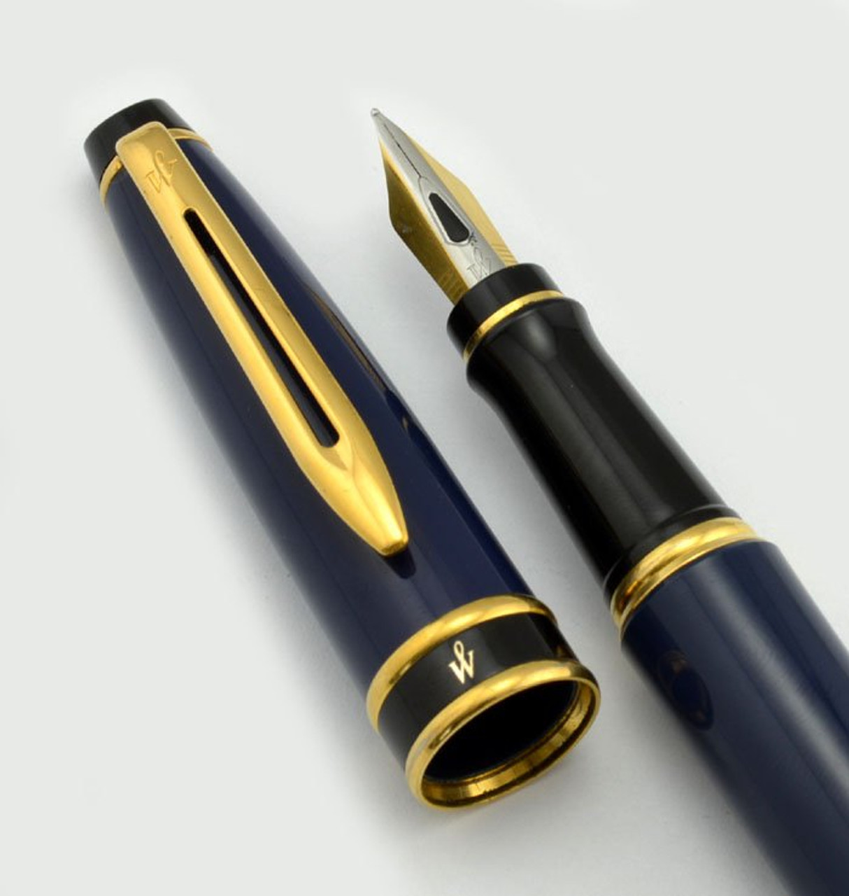  Waterman Expert Fountain Pen, Metal & Blue Lacquer, Chiselled  Cap, Stainless Steel Fine Nib, Blue Ink