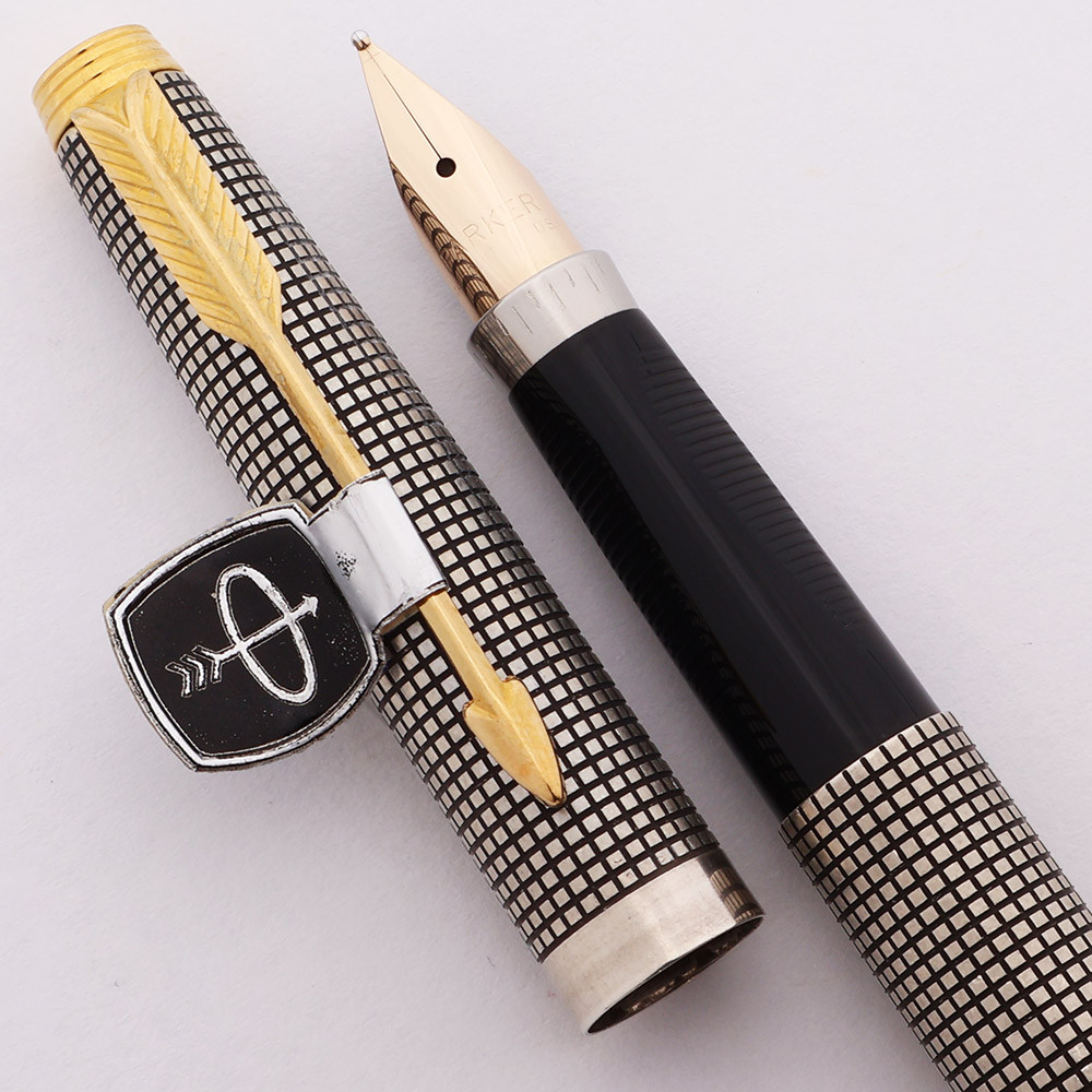 Parker 75 Cisele Fountain Pen (USA) - Sterling Grid w/GT, Dish