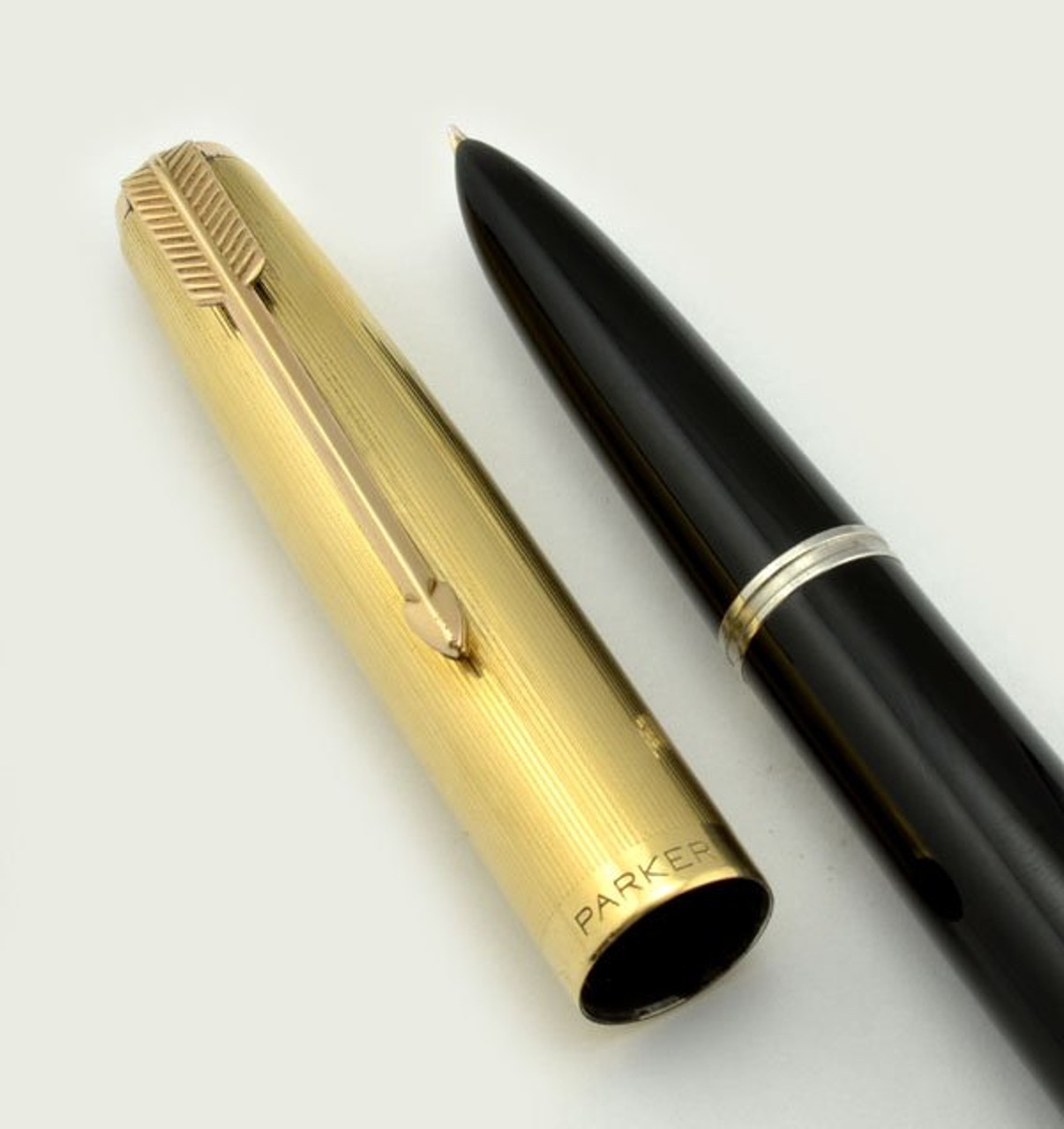 Parker 51 Aerometric Fountain Pen - Black, Gold Filled Parallel Lines Cap, Fine (Excellent)