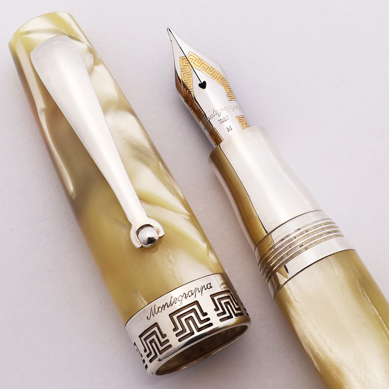 Montegrappa Historia LE Fountain Pen 455/1000 - Parchment Celluloid, Sterling Trim, 18k Medium (Excellent, Works Well)