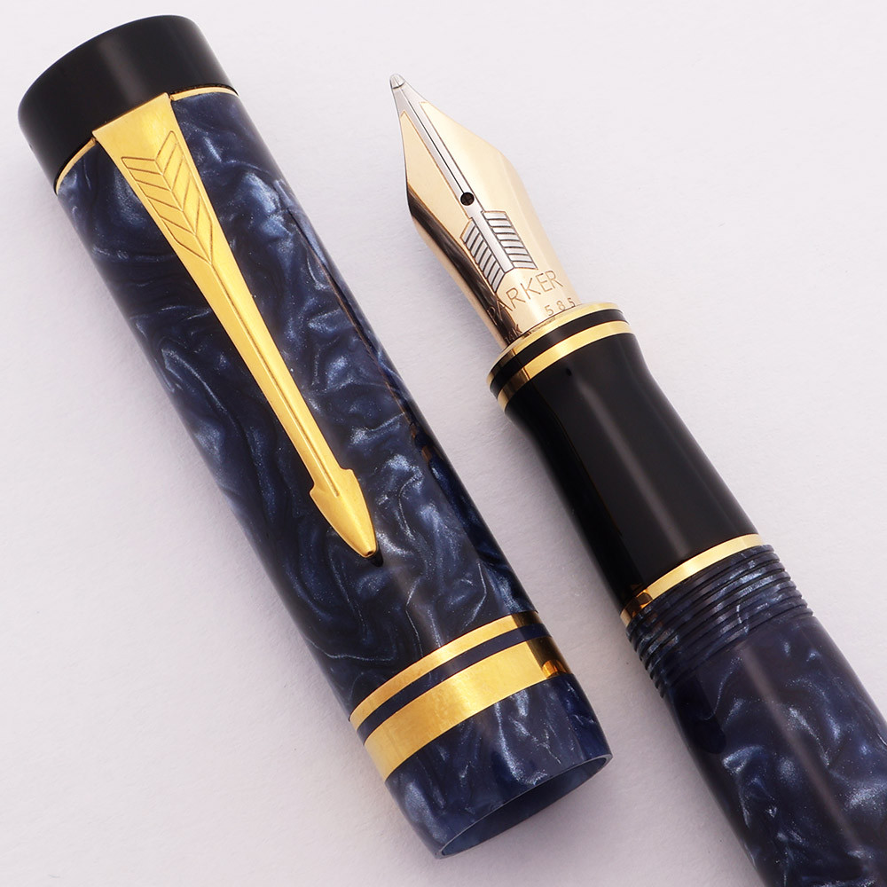 ビンテージ ジュエル スーパー 万年筆 Engalnd ブルー 14K Parker Duofold Centennial MK-I Fountain Pen (First Year, UK, 1987