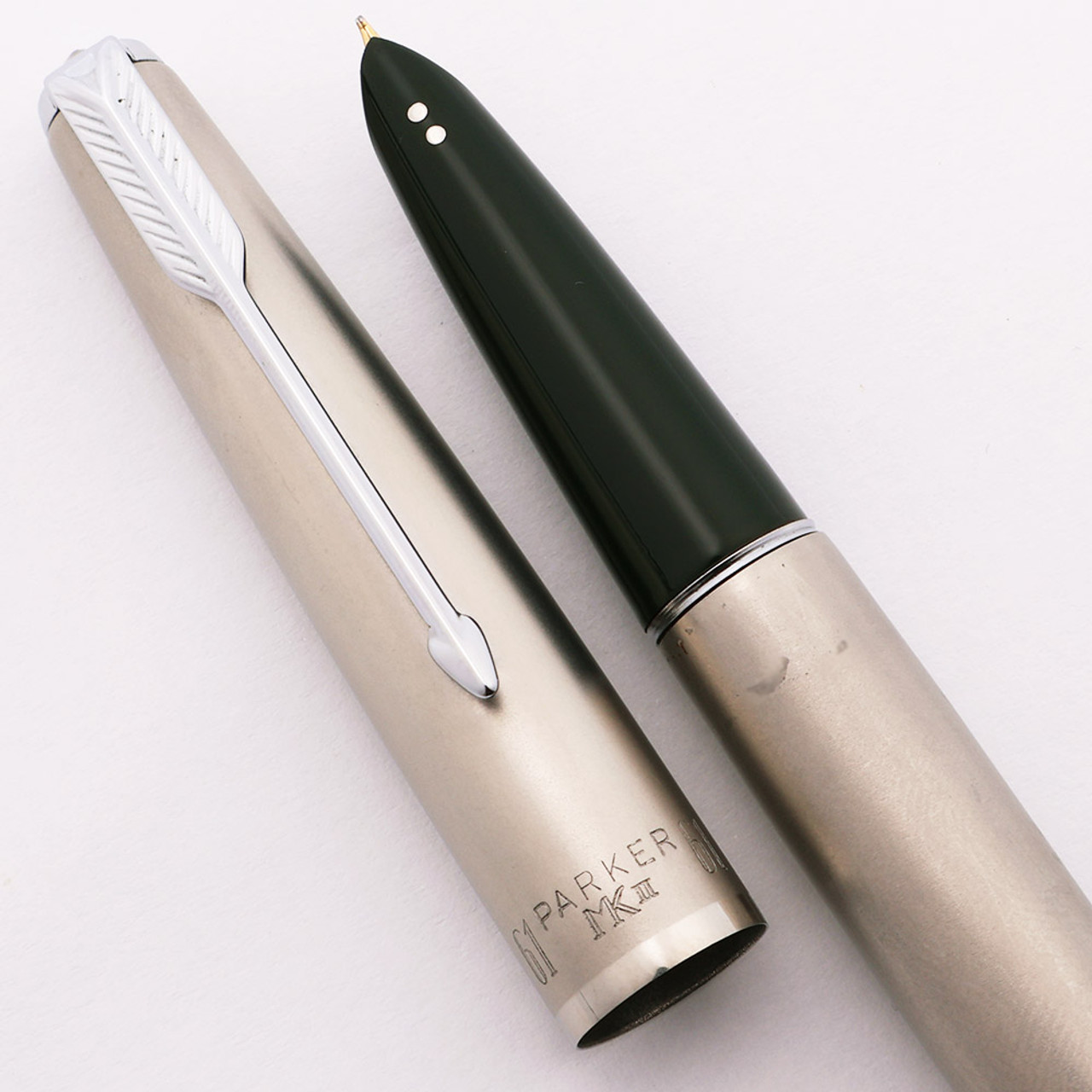 Parker 61 Mk II Aerometric Fountain Pen  (Argentina 1959-62) -  Flighter, Fine 14k Hooded Nib (Excellent +, Works Well)