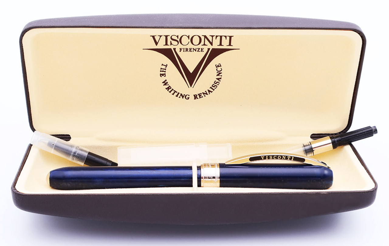 Visconti Rembrandt Eco Rollerball Pen (2010s) - Blue Variegated Resin & Silver Trim, Liquid Ink System (Near Mint in Box, Works Well)