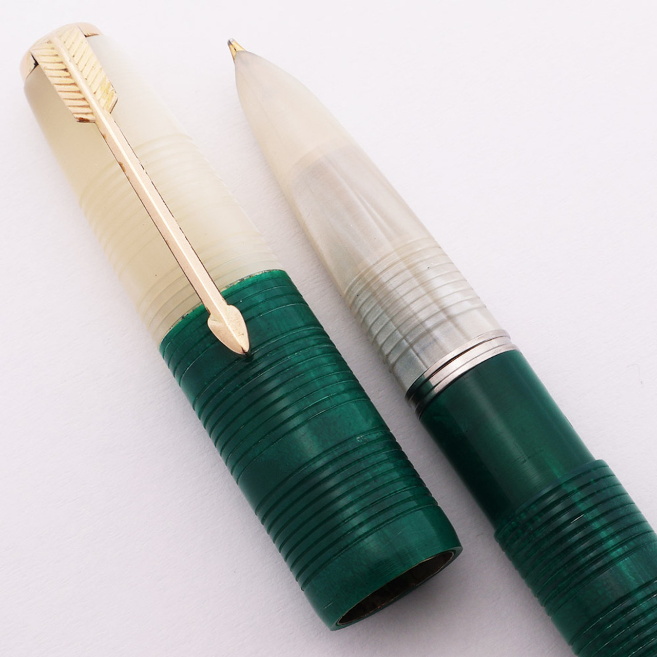 Parker 51 Ariel Kullock "Fantasy" Aerometric - Lined Two Colors, White/Blue-Green, Medium Gold Nib (Excellent, Works Well)