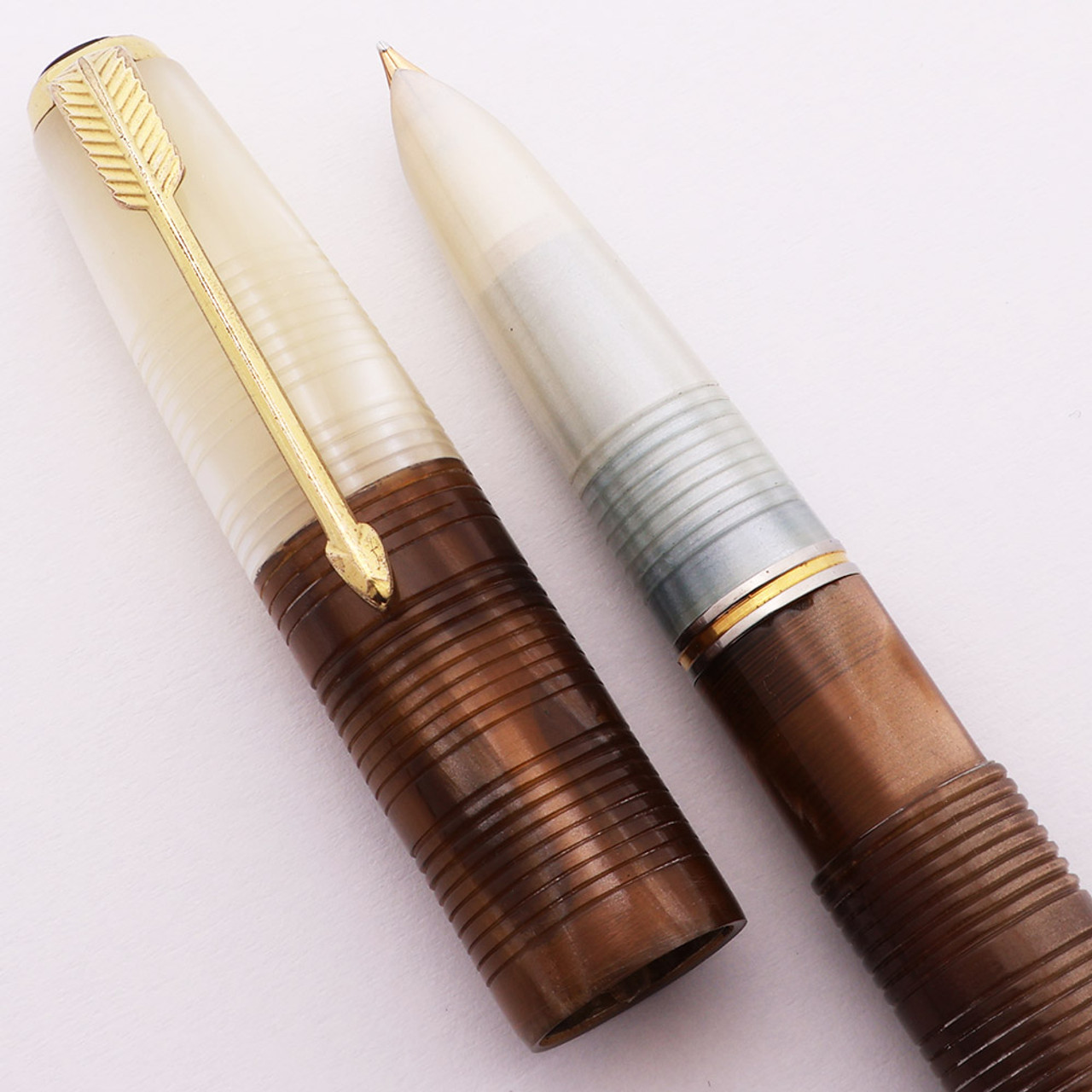 Parker 51 Ariel Kullock "Fantasy" Aerometric - Lined Two Colors, White/Brown, Fine Gold Nib (Excellent, Works Well)