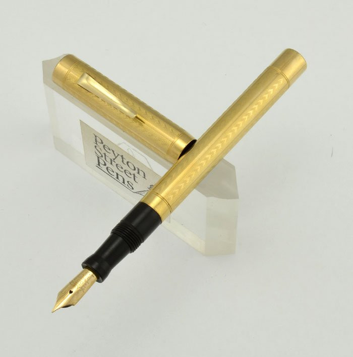 Mabie Todd (USA) Fountain Pen  - 4-7/8" w Clip, GF Chevron Design, Semi-Flex Fine (Excellent, Restored)
