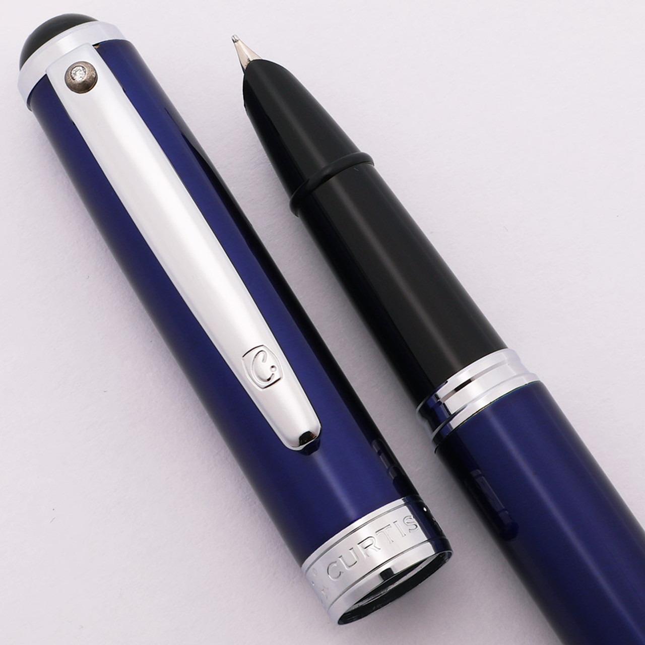 Curtis Australia Komo Diamond Fountain Pen - Blue Lacquer w Diamond on Clip, Medium Hooded Nib  (Excellent, Works Well)