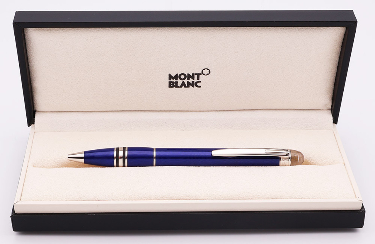 Montblanc Starwalker Ballpoint Pen (2000s) - "Cool Blue" Lacquer, Black Guilloche,  Platinum-Plated Trim (Excellent + in Box, Works Well)