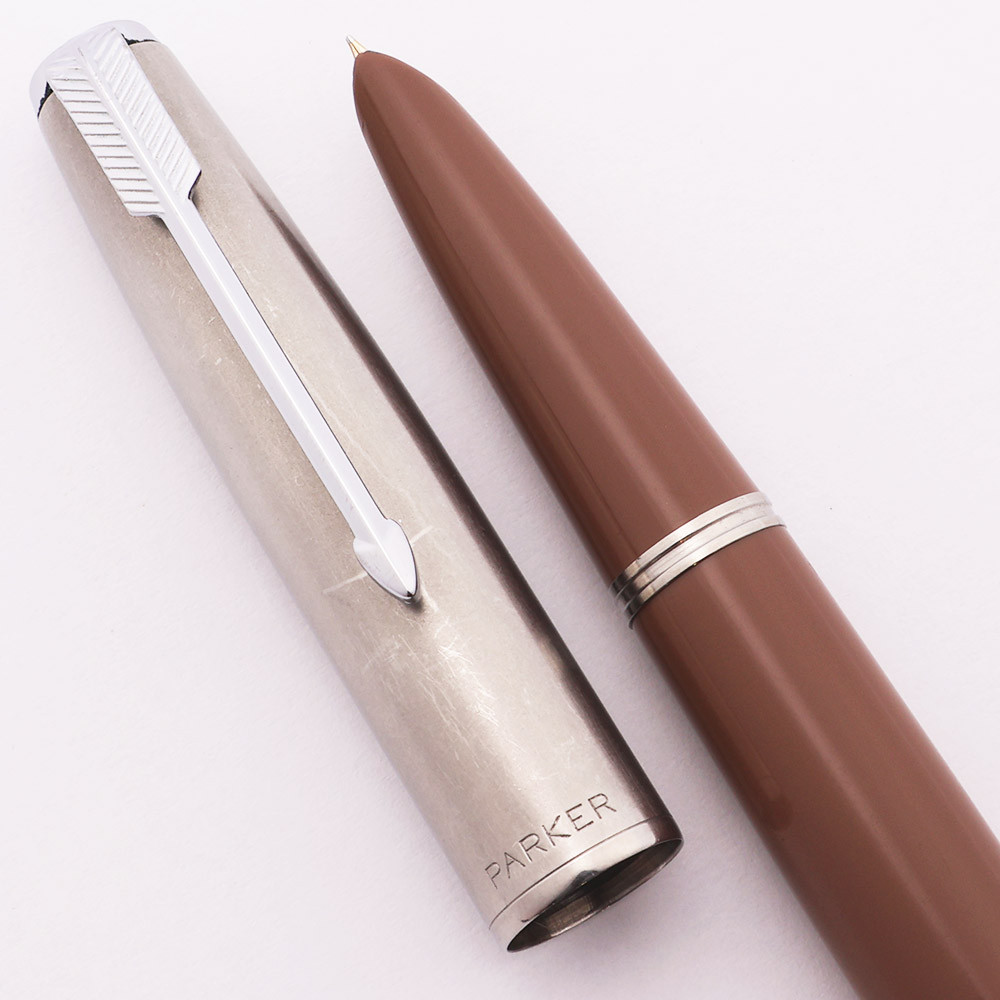 Parker 51 Fountain Pen (1949) - Aerometric, Cocoa, Lustraloy Cap, Fine  (Excellent, Works Well)