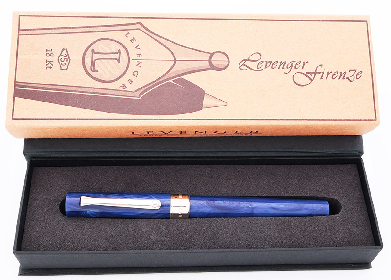 Levenger (Stipula) Firenze Fountain Pen (2000s) - Blue, Sterling Trim, C/C, Fine 18k Two-Tone Nib (Excellent +, In Box, Works Well)