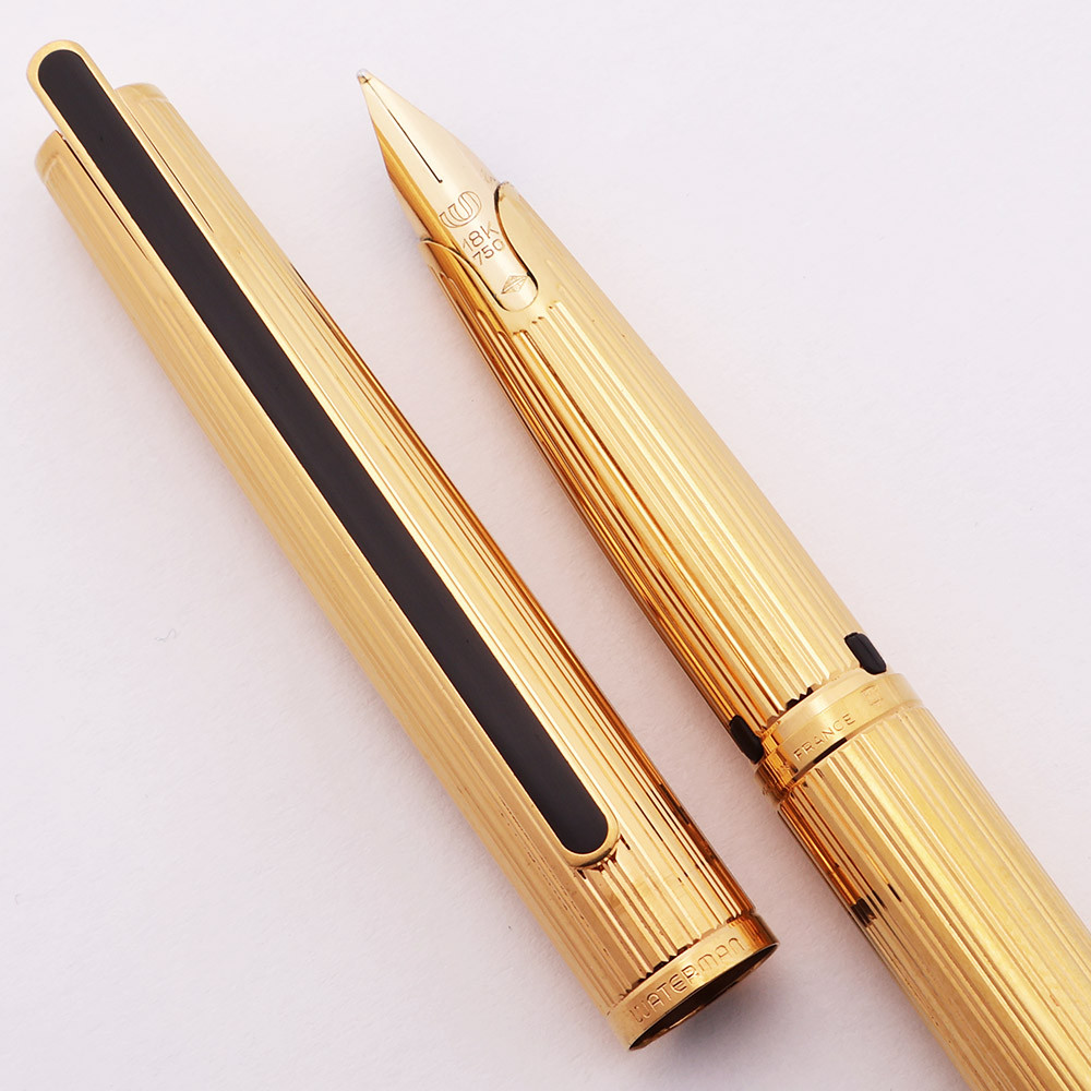 Waterman Directeur General CF Fountain Pen (1970s) - Striped, Gold Plated, 18k Medium (Excellent + in Box, Works Well)