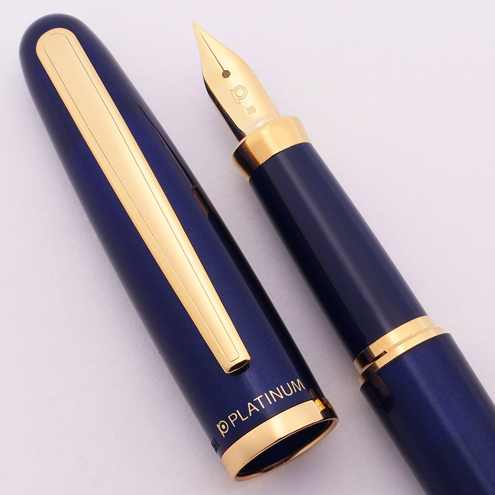 Platinum Balance Fountain Pen - Blue, GP Trim, GP Fine Nib (New in Box, Works Well)