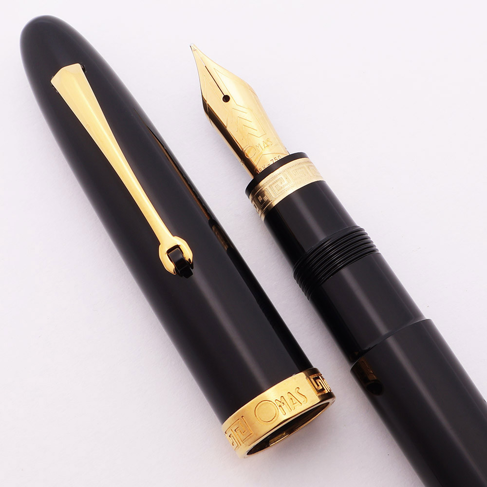 Omas Extra Large Ogiva Fountain Pen - Black w GT, Piston Fill, 18k