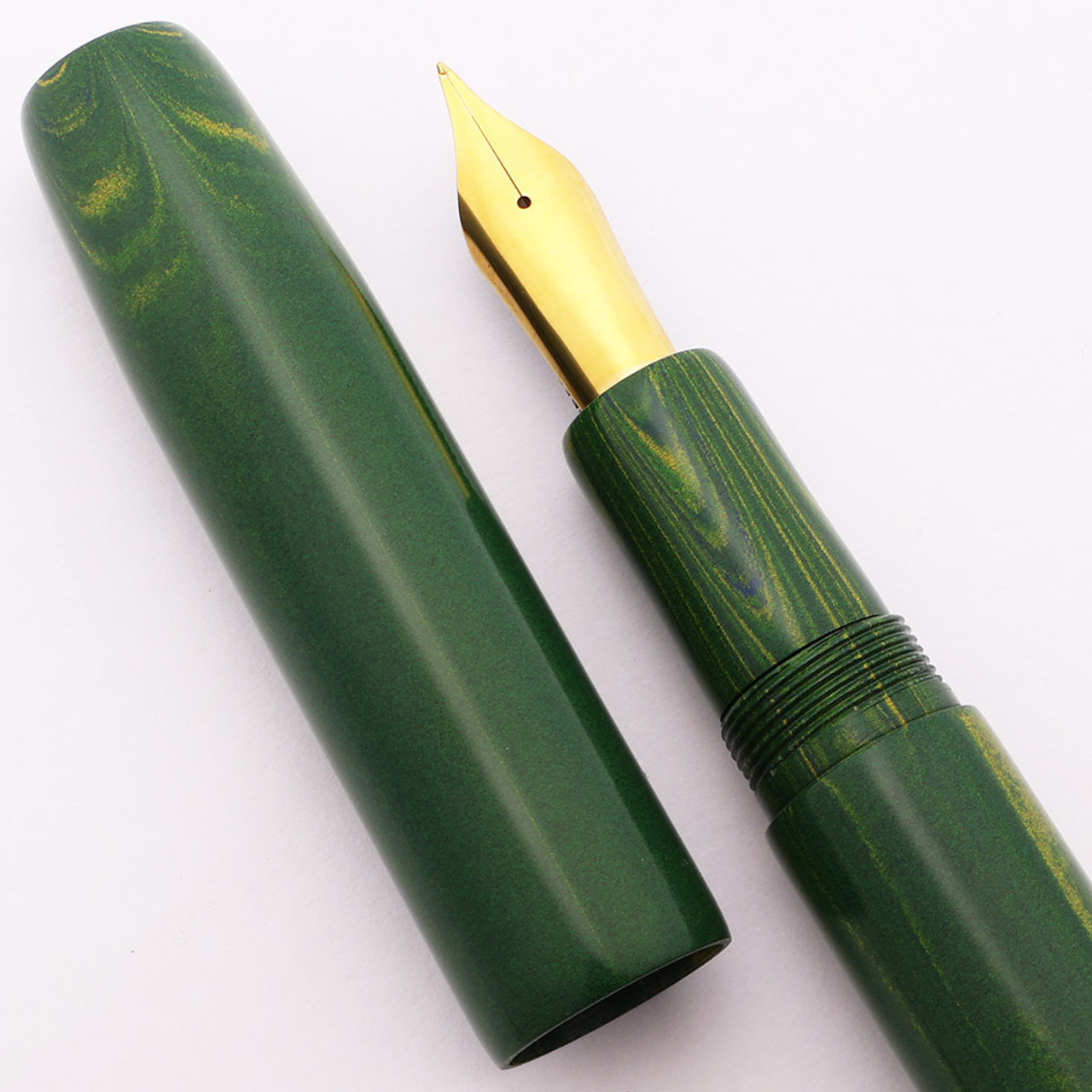 PSPW Prototype Fountain Pen for #8 Nibs - Custom Green Yellow Ripple Nikko Ebonite, Bock 380 Compatible Nibs (New)