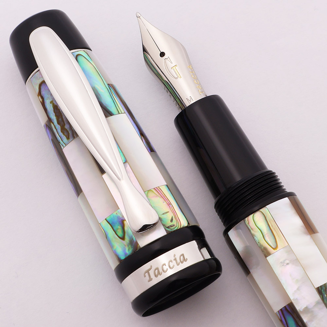 Taccia Harmony Fountain Pen -  Mother of Pearl, Chrome Trim, 18k Two-Toned Gold Nib (Excellent, Works Well)