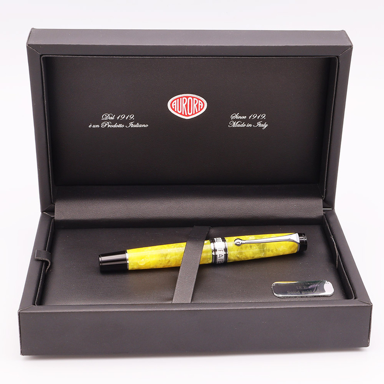 Aurora Optima 8/366 LE Fountain Pen - Marbled Yellow, Medium 18k Nib (Excellent + in Box, Works Well)