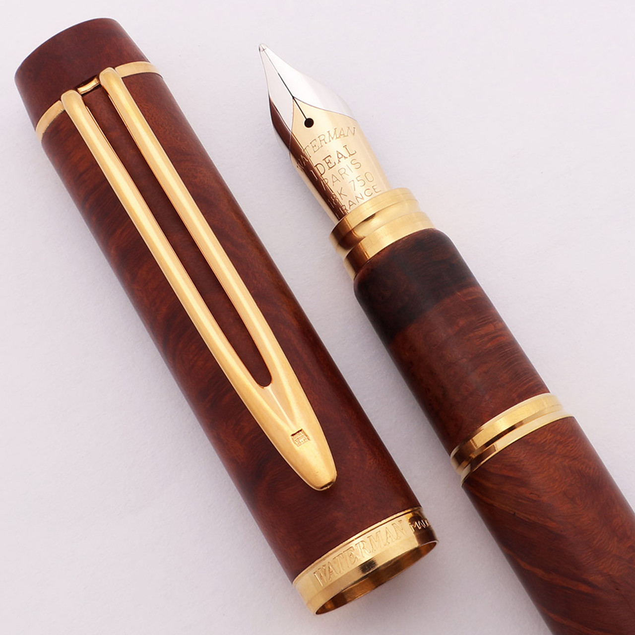 Waterman Le Man 100 Fountain Pen - "Olive Wood", w/GT, C/C, Medium 18k Ideal Two-Tone Nib (Excellent +, Works Well)