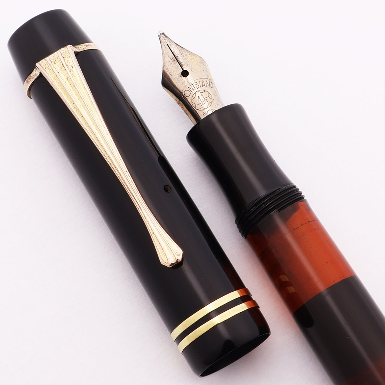 Montblanc 234-1/2 Fountain Pen (Type 1, 1936-40s) - Basic Black w/GT,  Piston Filler,  Flexible Medium Oblique Steel Nib (Excellent, Works Well)