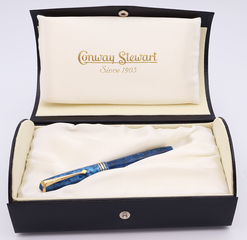 Conway Stewart 58 Fountain Pen - Limited Edition "Ocean Blue", Gold Trim, 18k Medium Nib (Excellent in Box, Works Well)