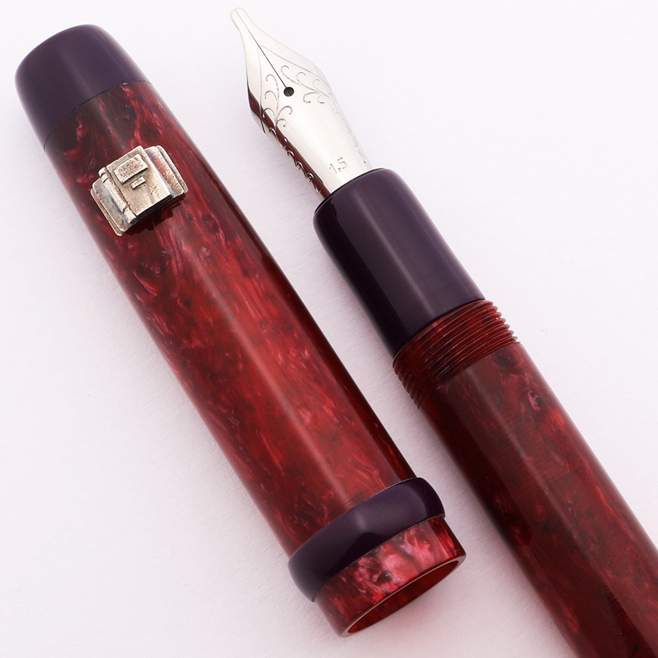 PSPW Prototype for JoWo 6 Nibs - Conway Stewart "Burgundy Blush" w Sterling Book Roll Stop, C/C (New)