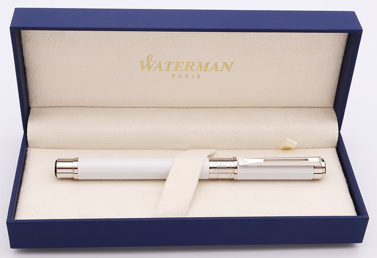 Waterman Perspective Fountain Pen - White Lacquer, Palladium Plated Trim, Medium Nib (Excellent in Box, Works Well)