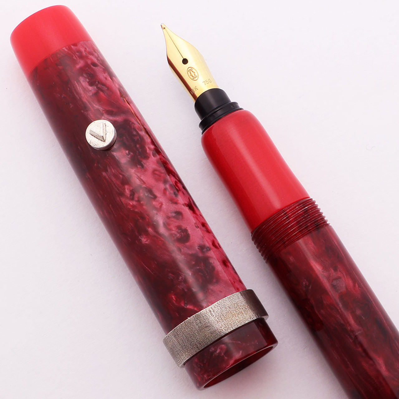 PSPW Prototype for Cartier Nibs - Conway Stewart Burgundy Blush,  Raised Sterling Band and Triangle Roll Stop, Cartier 18k Nib (New)