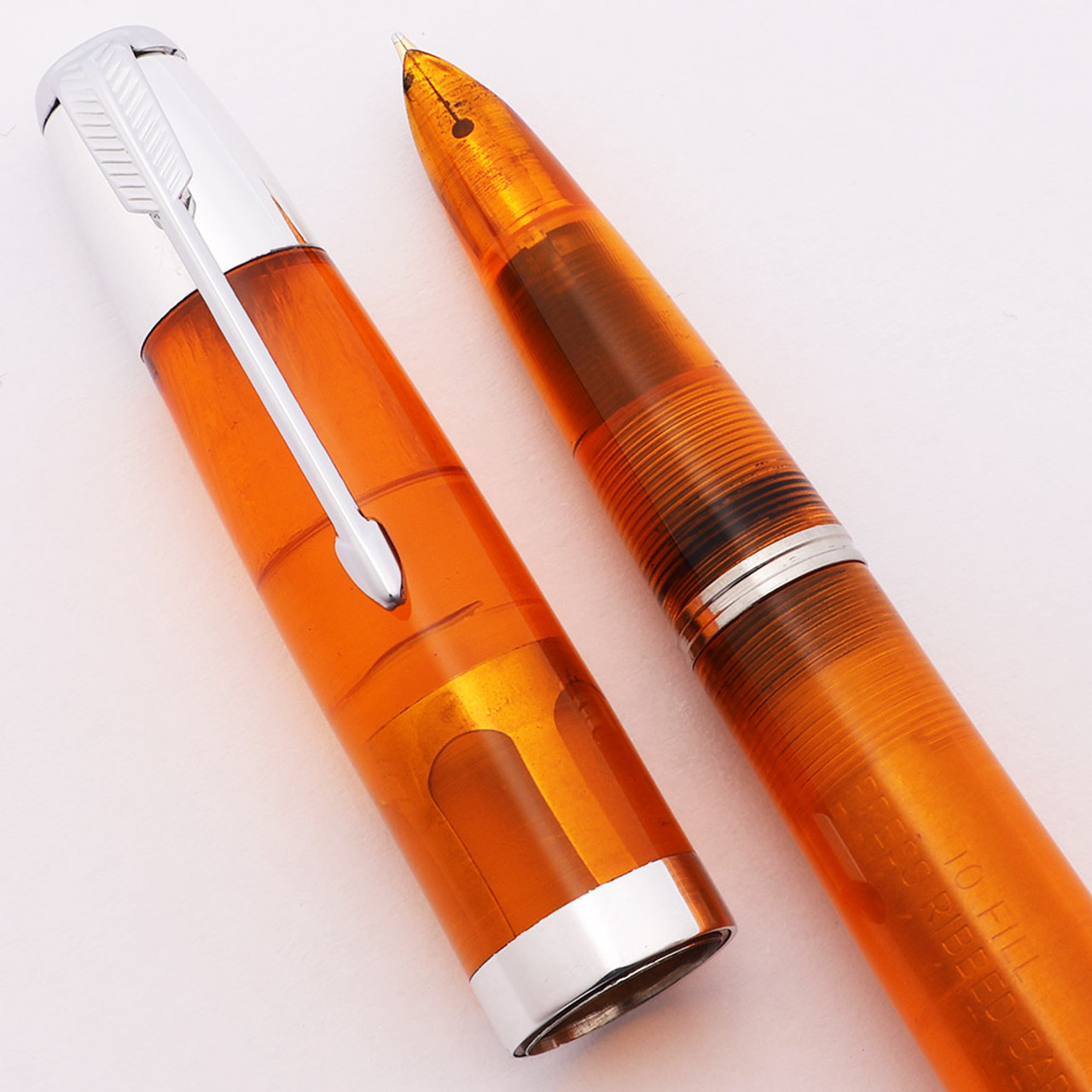 Parker 51 Aerometric Kullock "Fantasy" - Clear Orange w Silver Accents, Medium Gold Nib (Excellent +, Restored)