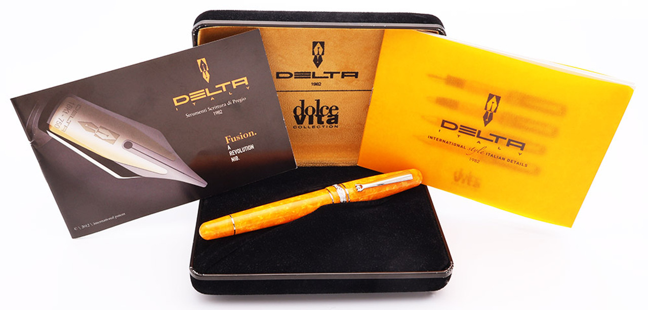 Delta Dolce Vita Fusion Oro Collection Fountain Pen - "Oro" Orange, Rhodium Trim, C/C, Broad Fusion Nib (Excellent in Box, Works Well)