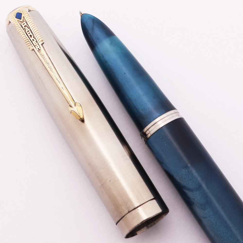 Stylo Plume Parker 51 Vacumatic Blue Diamond - Résine Bleu Nuit, Plume Or, Modèle Rare