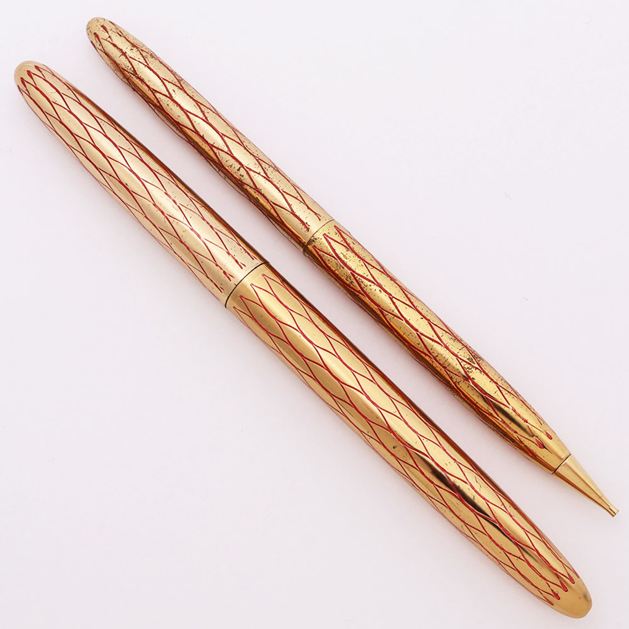 Lady Sheaffer IX Skripsert Fountain Pen & Pencil Set (1960s) - Gold Red Tulle, Medium Nib (Excellent, Works Well)