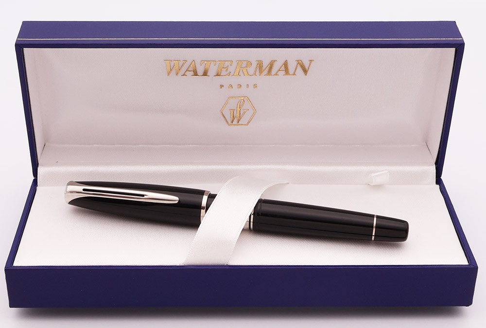 Waterman Charleston Fountain Pen - Ebony Black, Chrome Trim, EF