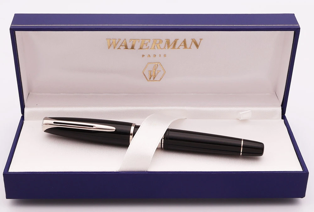 Waterman Charleston Fountain Pen - Ebony Black, Chrome Trim, EF 18k Nib (Near Mint in Box, Works Well)