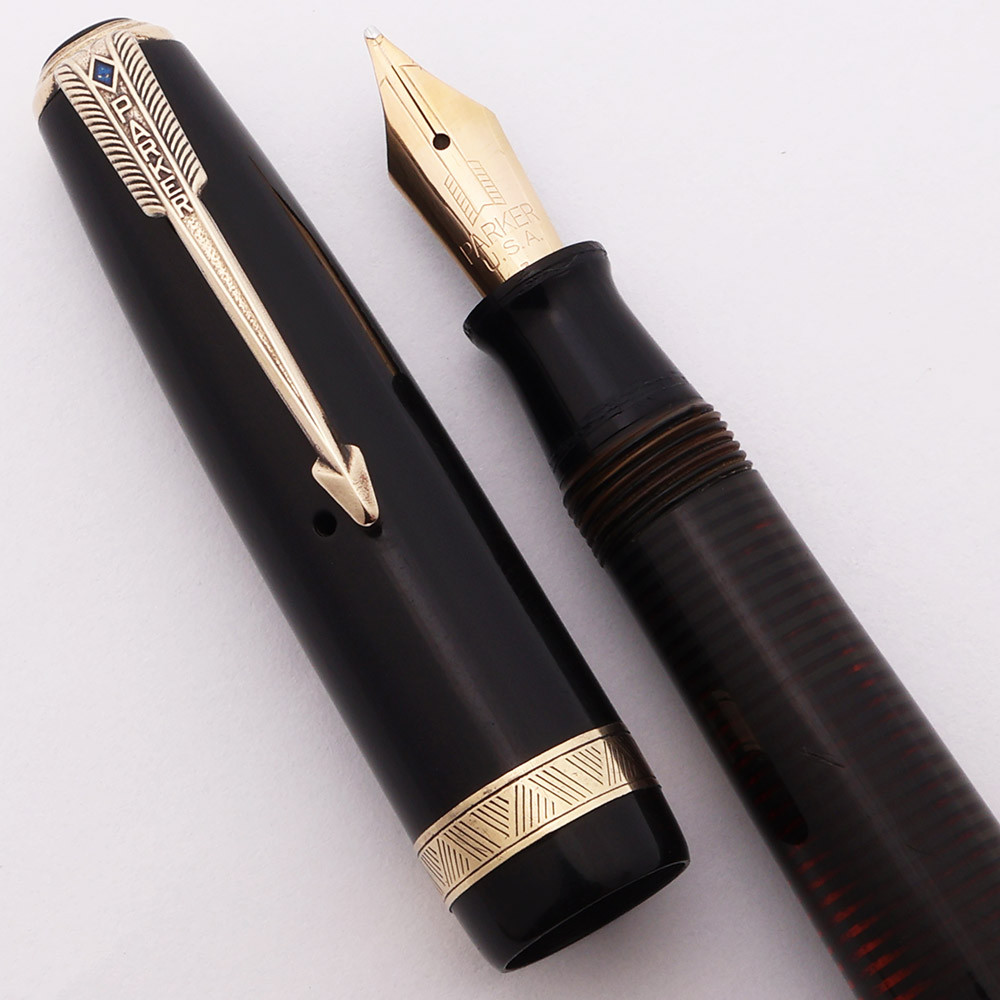 Parker Vacumatic Long Major Fountain Pen (1942) - Laminated Black, Broad Nib (Excellent, Restored)