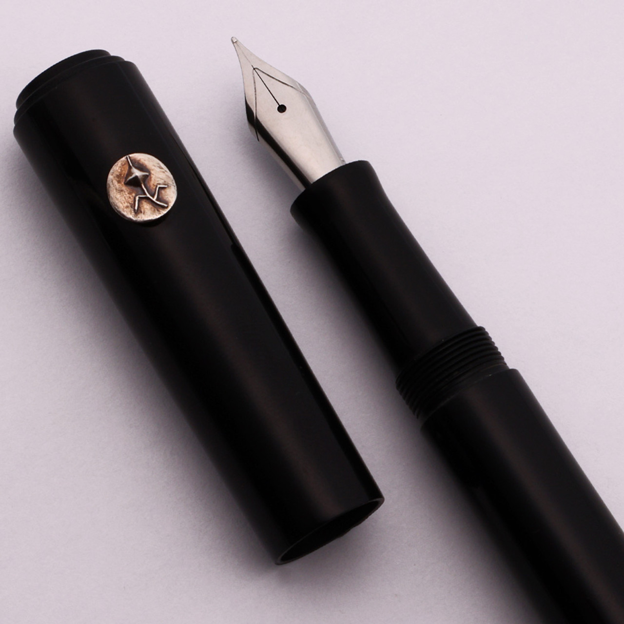PSP Ranga Miwok Ebonite Fountain Pen - Fine Silver Roll Stops, JoWo #6 Nib