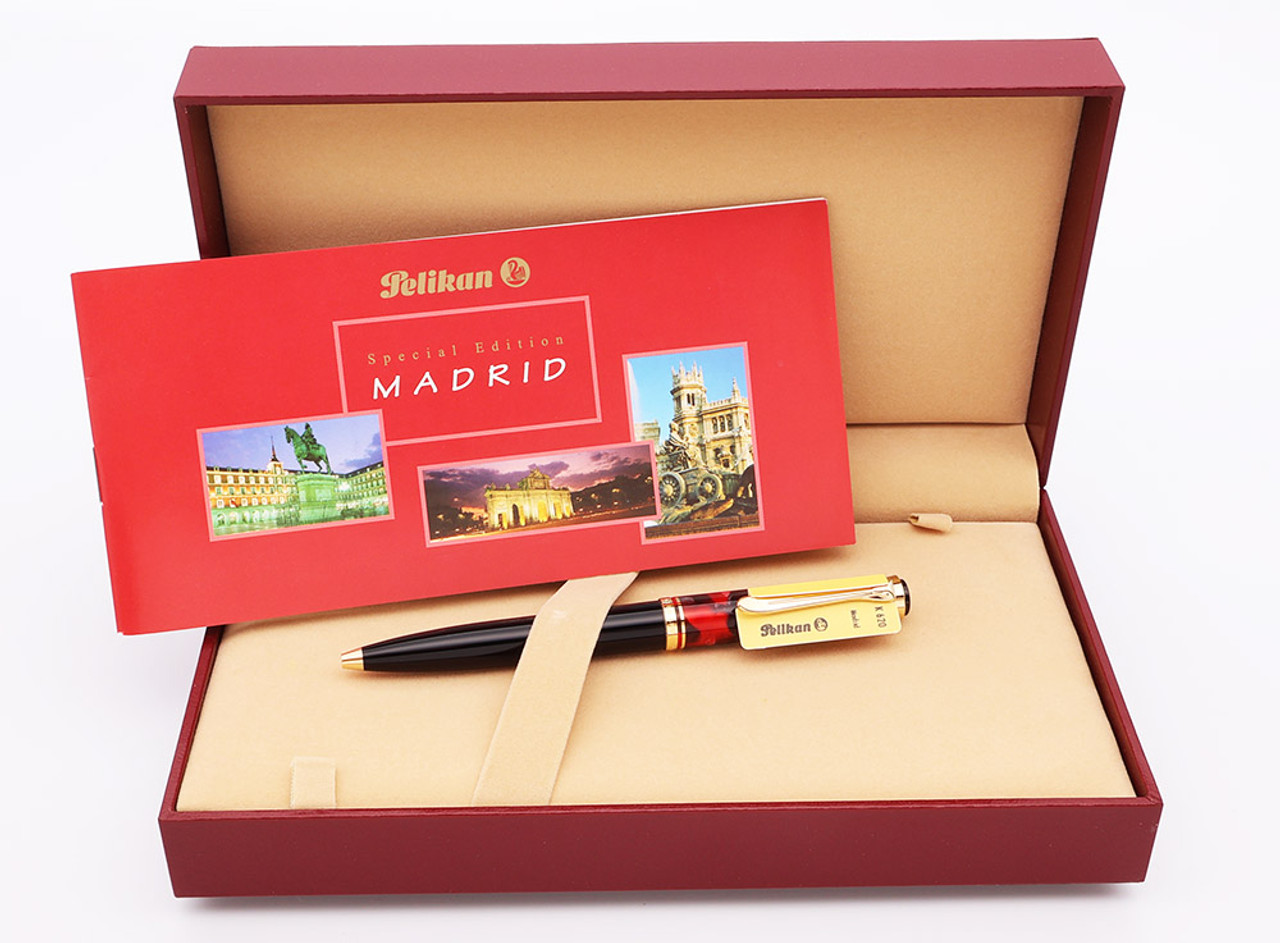 Pelikan City Series Special Edition K620 Ballpoint Pen (2004) - Madrid, Black-Red-Grey Cap with Black Barrel and Gold Trim (Near Mint in Box, Works Well)