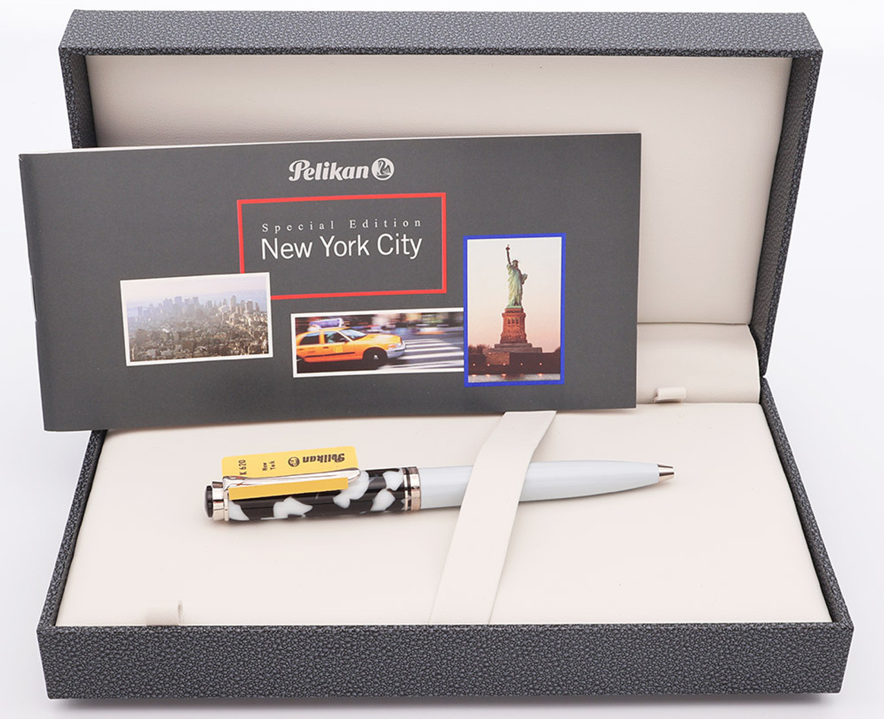 Pelikan City Series Special Edition K620 Ballpoint Pen (2004) - New York, Black & White Cap, White Barrel, Chrome Trim (Near Mint in Box, Works Well)