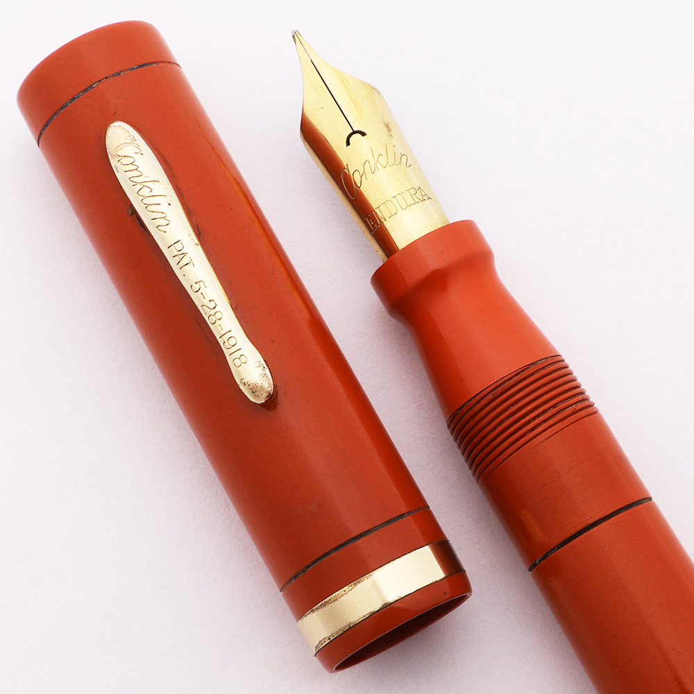 Conklin Endura Oversize Fountain Pen (1920s) - Orange w/GT, Lever