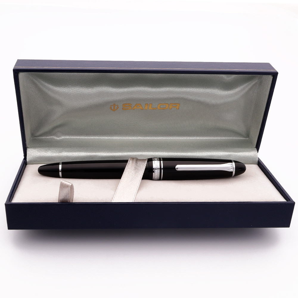 Sailor 1911L Fountain Pen - Black, Rhodium Trim, Zoom 21k Nib (Excellent + in Box, Works Well)