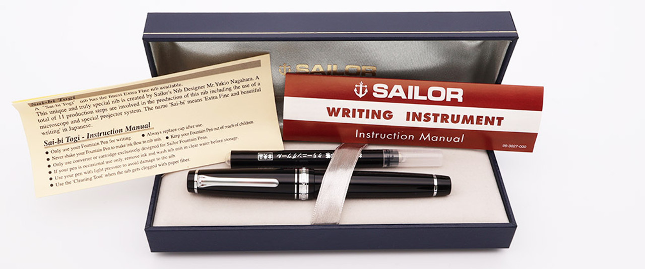 Sailor Pro Gear 21k Fountain Pen - Black w Rhodium Trim, Saibi Togi Naganata 21k SEF Nib (Near Mint in Box)