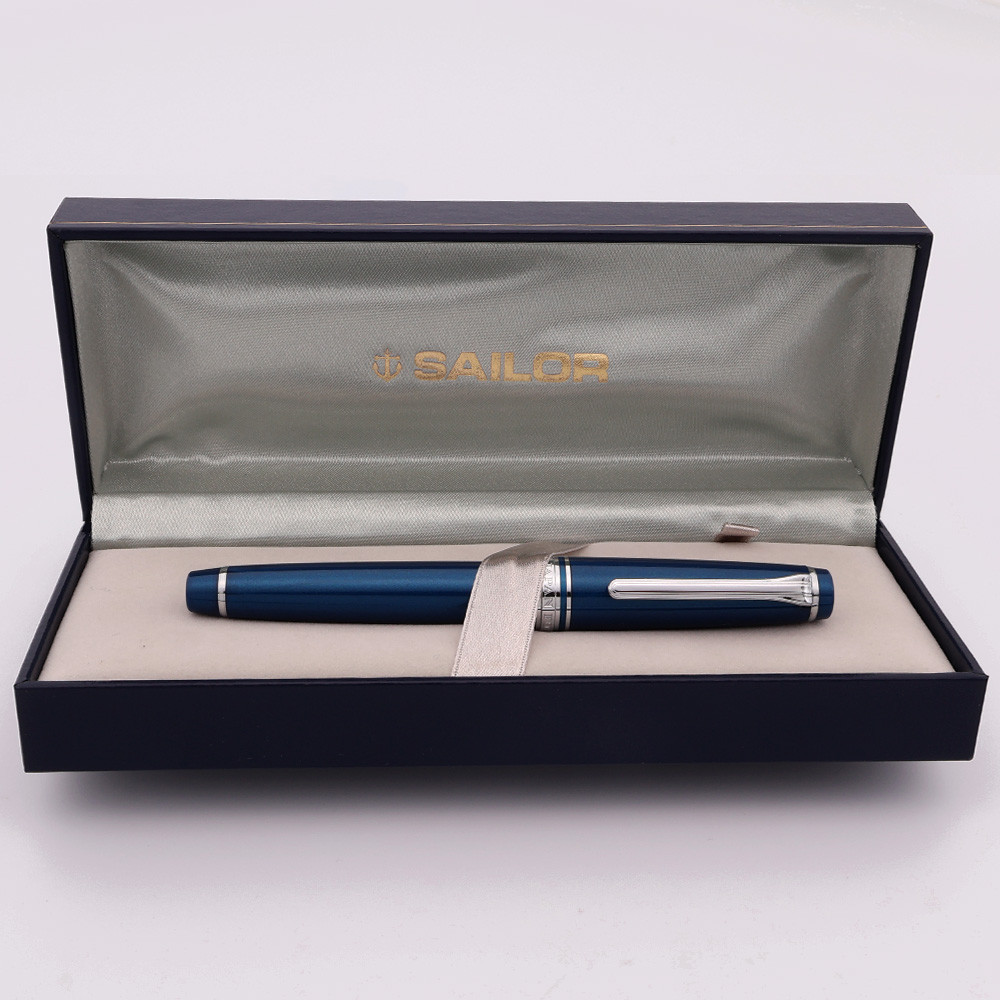 Sailor Pro Gear Slim (Sapporo) Fountain Pen - Metallic Blue w Rhodium Trim,  H-MF 14k Rhodium Nib (Mint in Box) - Peyton Street Pens