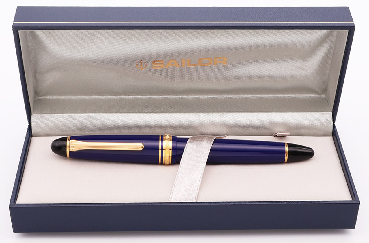 Sailor 1911L 21k Fountain Pen - Blue w Black Ends, Gold Trim, Fine 21k Nib (Excellent In Box, Works Well) Sailor 1911L 21k Fountain Pen - Blue w Black Ends, Gold Trim, Fine 21k Nib (Excellent In Box, Works Well)