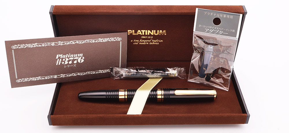 Platinum 3776 Gathered Fountain Pen - Black Ribbed w Gold Plated Trim, 14k Fine Nib (New in Box)