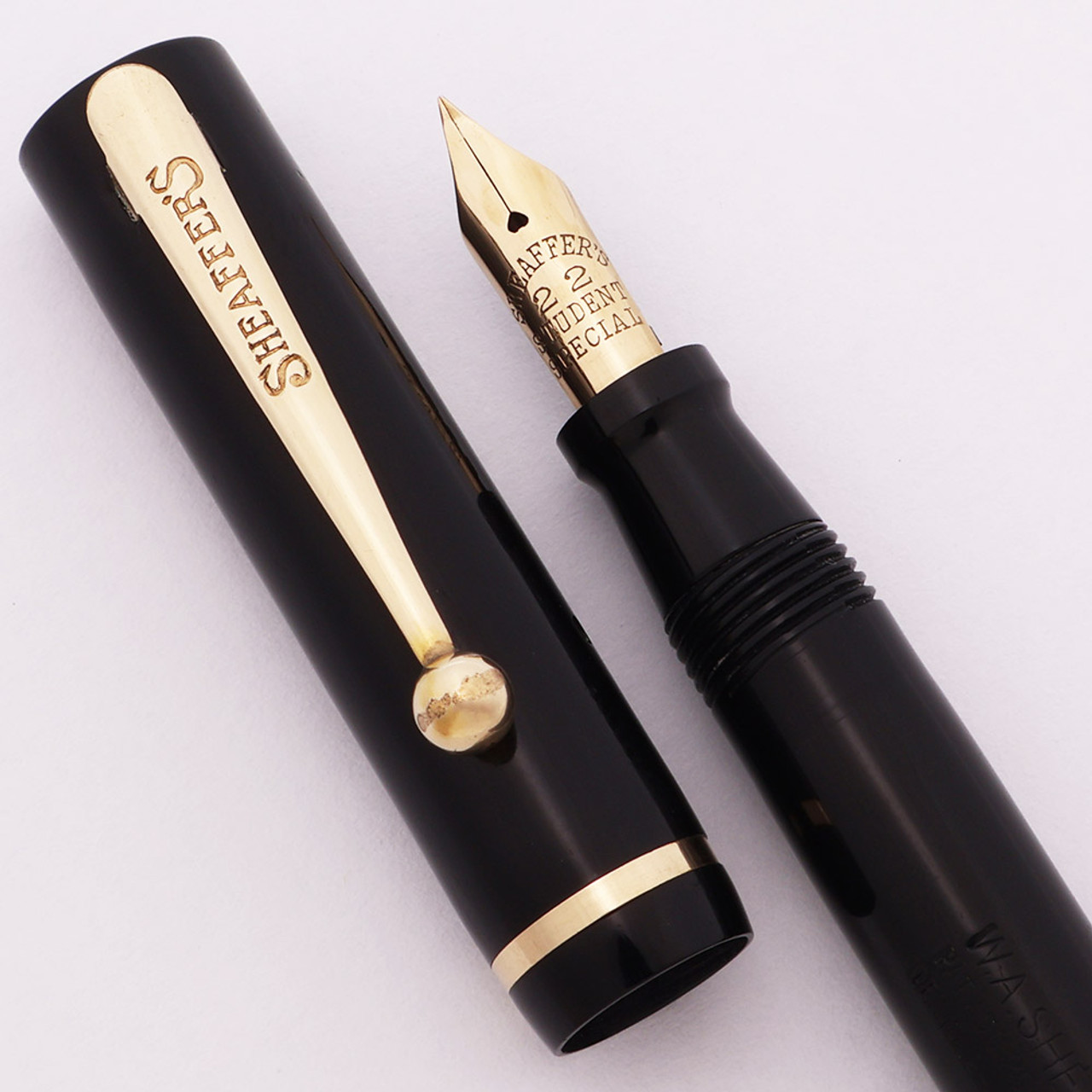 Sheaffer #22 Student Special Fountain Pen (late 1920s) - Black Permanite w  Gold Trim, Lever Filler, Fine 14k #22 Student Special Nib (Excellent,  Restored) - Peyton Street Pens