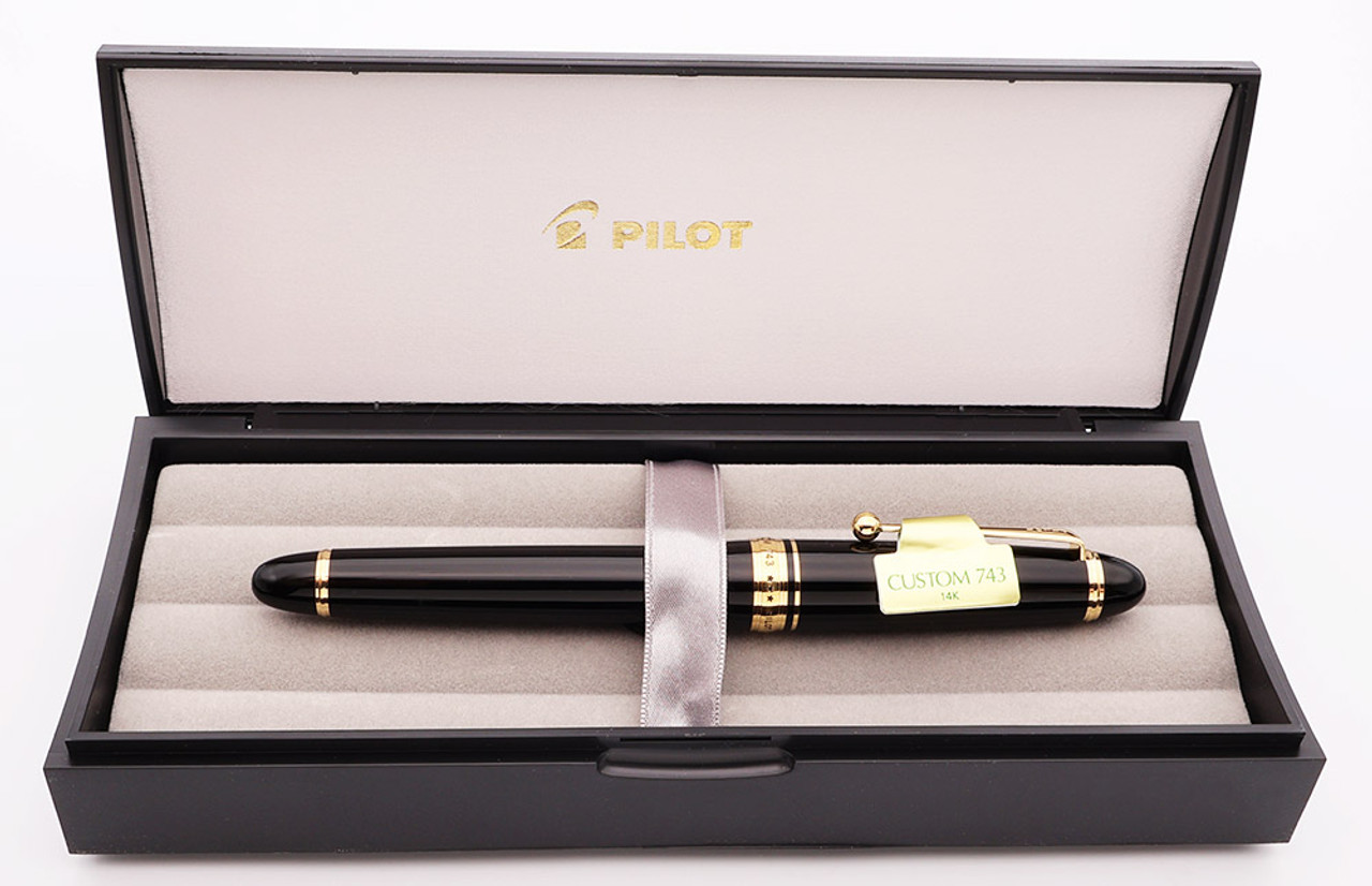 Pilot Namiki Custom 743 Fountain Pen - Black, Gold Trim, C/C, Various 18k Nibs (New in Box in Box)