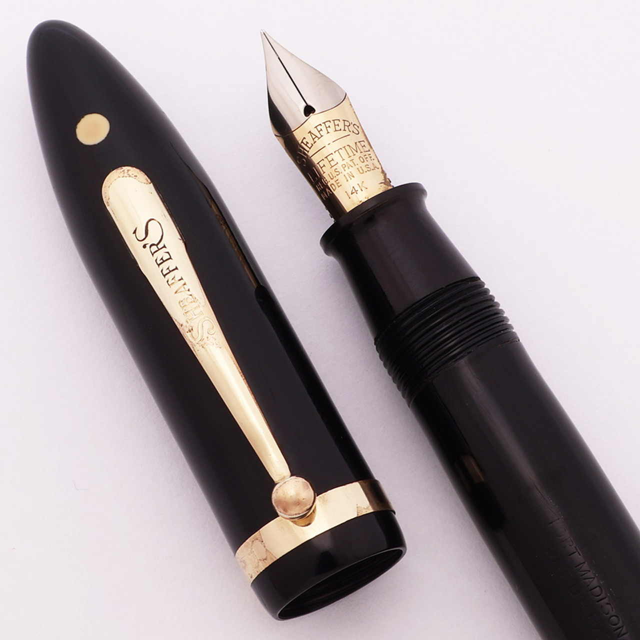 Sheaffer Balance Lifetime Oversize Fountain Pen (Circa 1930) - Long Humped Clip, Black, Fine Lifetime Nib (Excellent, Restored)