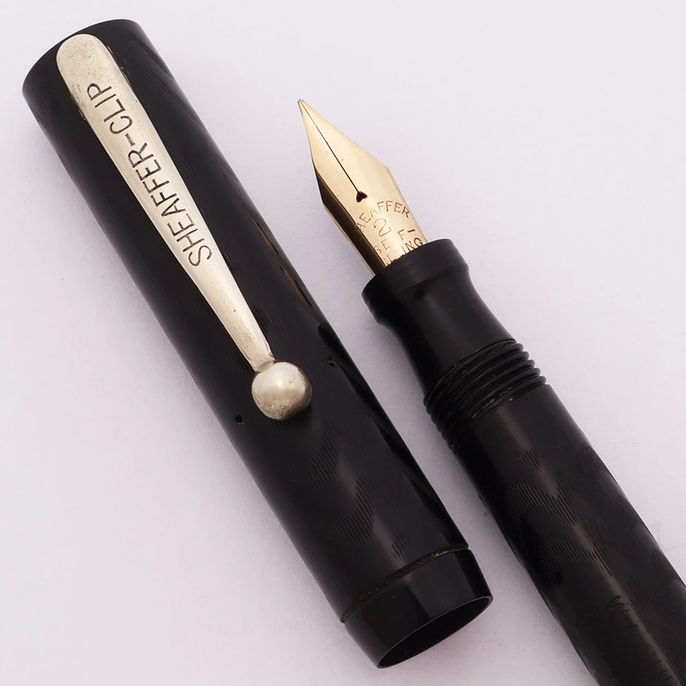 Sheaffer Flat Top Junior Self Filling Fountain Pen  (1918-21) - BCHR w Gold Plated Trim, Lever Filler, Fine Flexible #2 Self-Filling Nib (Excellent, Restored)
