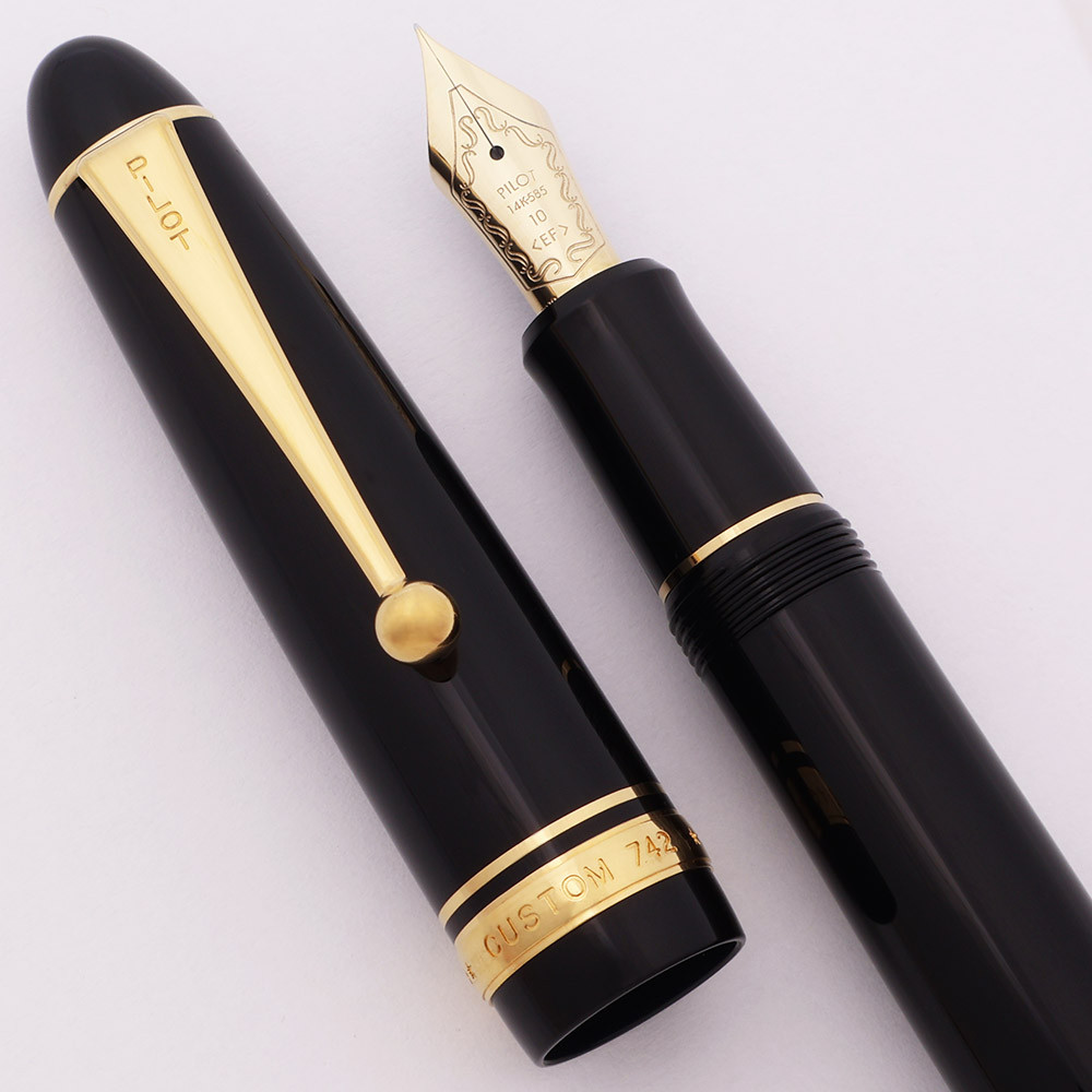 筆記具 NITTAN VALVE 70th Anniversary VALVE PEN Pilot Namiki Custom 742 Fountain Pen (2010) - Black w/Gold Trim, C