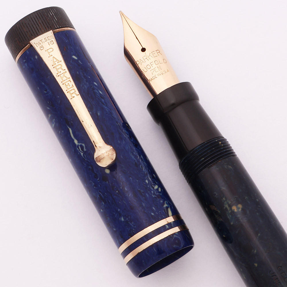Parker Duofold Senior Fountain Pen (1920s) - Lapis Blue Marble